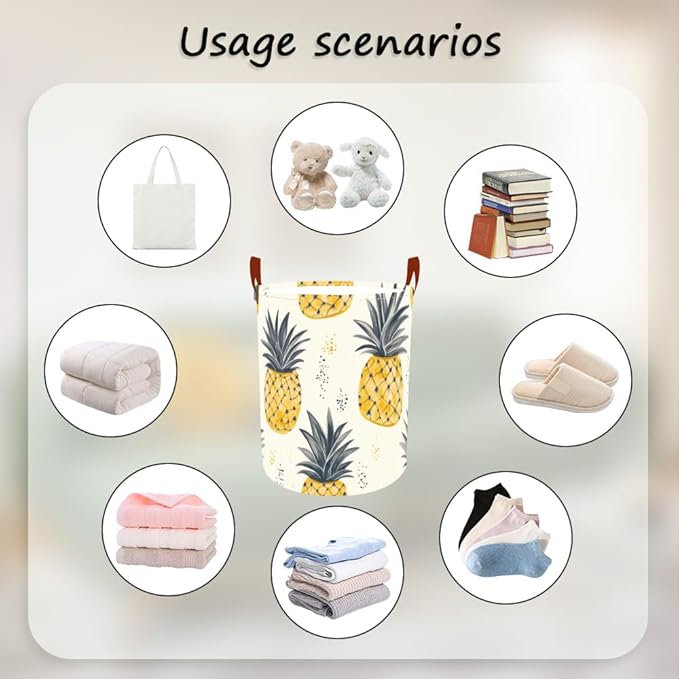 Laundry Baskets 15.7x19.7 Inch Pineapple Tropical Design Collapsible Laundry Hamper with Handles Oxford Fabric Clothes Storage Bin Foldable Dirty Clothes Organizer for Bedroom Bathroom Dorm