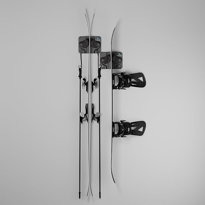 Gravity Grabber Ultimate Ski & Snowboard Wall Storage Rack - Fits any Ski or Snowboard - Save Your Rocker, Tips and Tails - Damage-free - 2x - Black