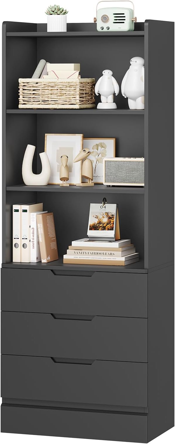 DICTAC Bookcase Set of 2 with 3 Drawers 73.23'' Bookshelf Storage Cabinets with Shelves and Drawers Kitchen Pantry with Microwave Stand,Storage Organizer for Living Room,Office,Study,Bathroom