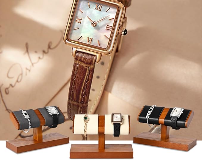 Oirlv Solid Wood Double Watch Display Stand Watch Bracelet Organizer(Creamy-white)