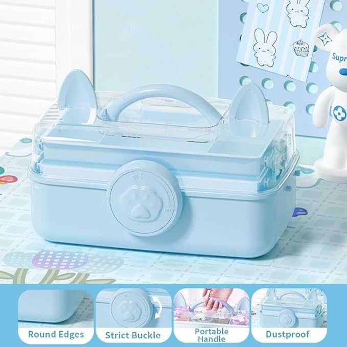 Bow Knot Hair Accessories Organizer Box - Cute Dust Proof Childrens Jewelry Storage Box, 3 Layers Plastic Storage Box for Clips, Headbands, Bands, Jewelry, etc