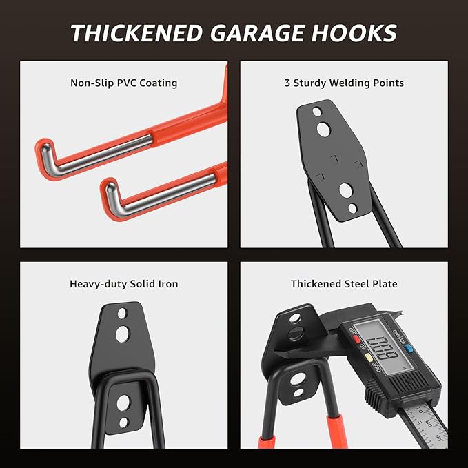 40 Pack Utility Steel Heavy Duty Wall Mount Garage Hooks,with Anti-Slip Coating,for Hanging Bikes,Ladder,Ropes,Bulk Items,Power,Yard and Garden Tools