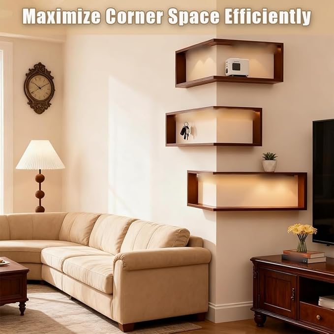 Modern Corner Storage Shelf,Wall-Mounted Living Room Decor Rack,3-Tier Shelf Display Rack Without Lights,Easy Assembly Corner Shelfs for Corners Organize Figurines Collectibles