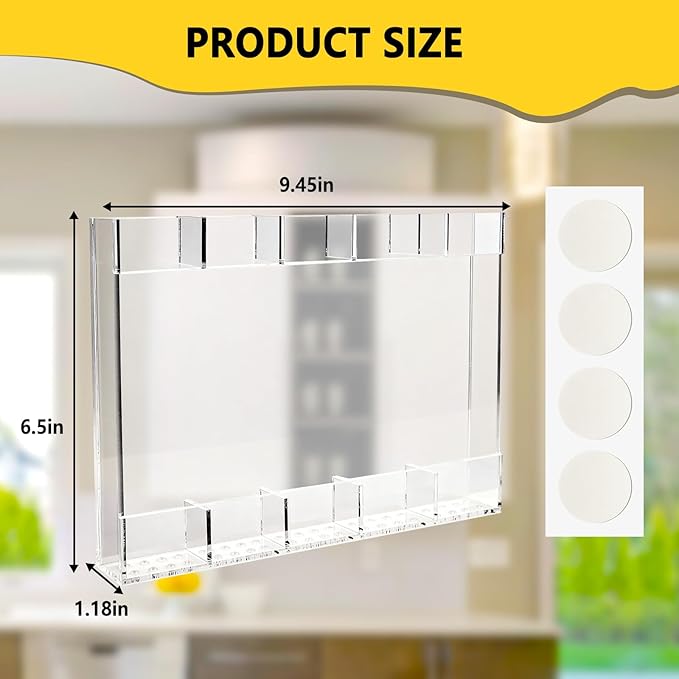 9.5" Large Acrylic Straw Holder for Cabinet Door - Reusable Tumbler Straw Organizer Storage, Small Kitchen Organizers and Storage Accessories Container, Ultra Sticky Cupboard Door Mounted