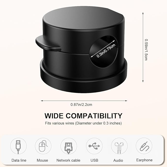 6pcs Magnetic Cord Organizer, 360° Swiveling Adhesive Cable Clips - Compact Cord Holder for Nightstand, Desk, Car, Kitchen & Home Office - Charger Holder Management Solution by MarLigavid (Black)