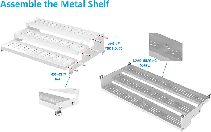 Spice Rack Organizer for Cabinet, 3 Tier Expandable shelf, Great for Kitchen Cabinets, Cupboard,Pantry and more,Metal plate with hole (1 Pack/White,9.45" D x 12.8"~24“L x 3.56" H)