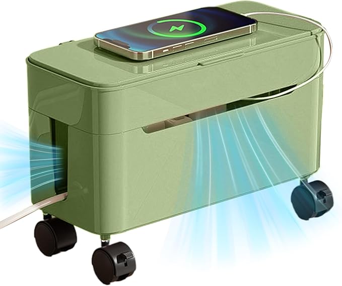 Cable Box Organizer | Wire Storage Container with Wheels | Tabletop Charger Cord Storage | for Home Office Dormitory Gaming Setup TV Stand Computer Desk Tech Enthusiasts Renters Content Creators