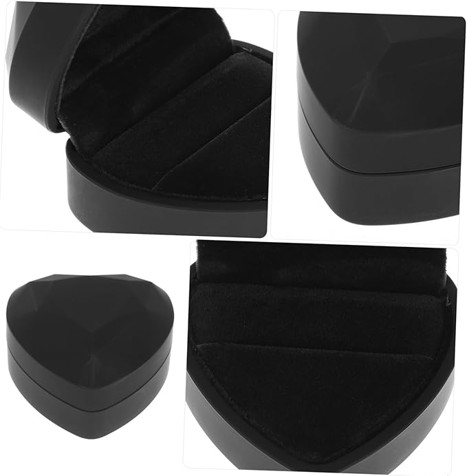 Heart Shaped Jewelry Box with LED Light Ring Case for Engagement Wedding Proposal Versatile Storage for Rings Earrings Necklaces Romantic Black Display Organizer