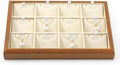 Oirlv Solid Wood 12 Grid Liner Pendant Jewelry Organizer Tray Jewelry Drawer Organizer(Creamy-White)