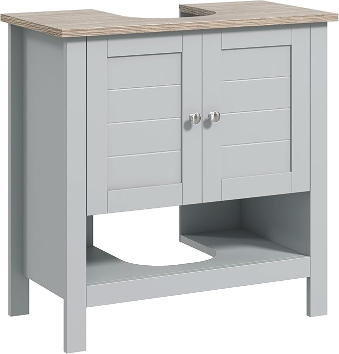 Kleankin Pedestal Sink Storage Cabinet, Under Sink Bathroom Vanity with Adjustable Shelf and Open Bottom Shelf, Gray