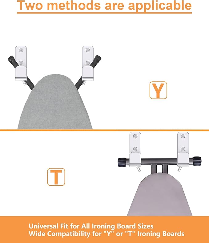 Ironing Board Holder Hanger Wall Mount, 304 Stainless Steel Ironing Board Hanger, Y T Leg Heavy Duty Iron Board Holder Hook for Laundry Room, Silver