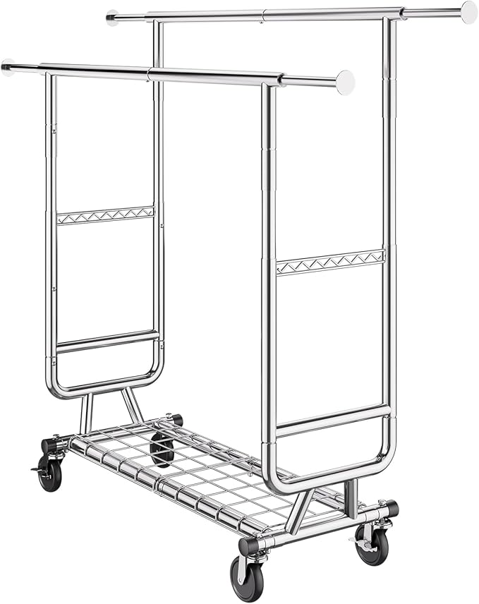 VEVOR Clothes Rack, Rolling Clothing Garment Rack, Extendable Carbon Steel Clothing Racks with Wheels for Bedroom, Laundry, Living Room