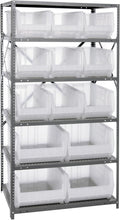 Quantum Storage Systems 2475-953954CL Solid Heavy Duty 6 Shelves 13 HULK Clear Bins 75" H x 36" W x 24" D