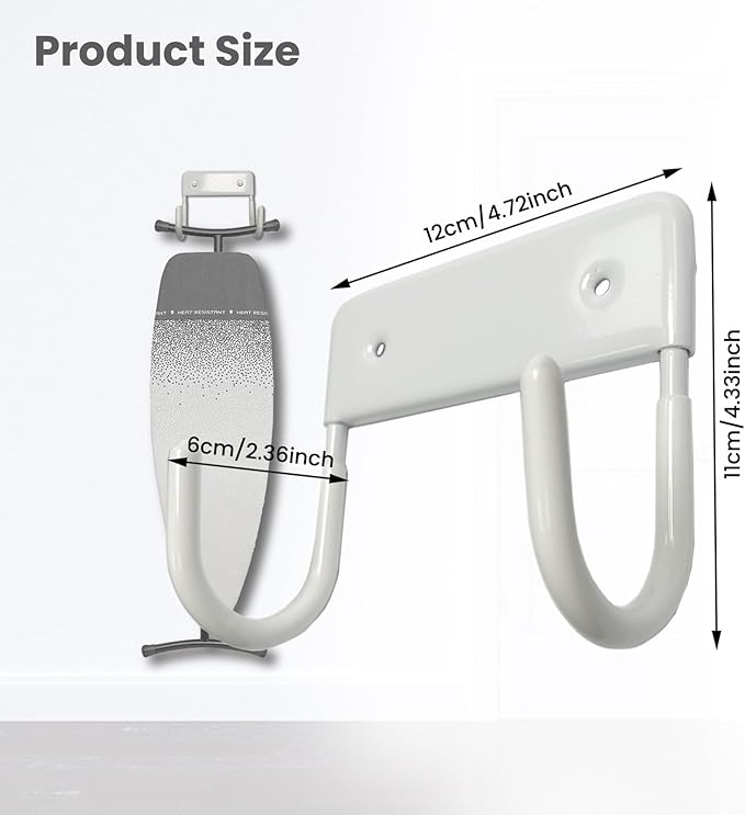 Ironing Board Hanger Wall Mount, Ironing Board Holder Organizer Wall Rack for Laundry Rooms Space-Saving Storage Rack Hanging Shelf Hanger (White)