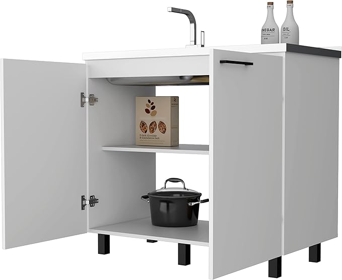 Oklahoma 2 Utility Sink & Cabinet, Interior Shelf, Aluminum Countertop,White -Kitchen Room