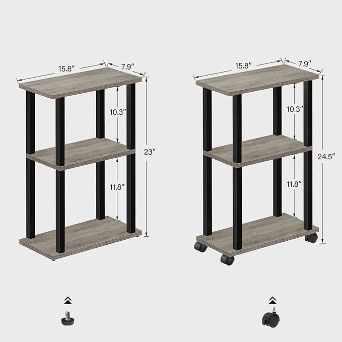 TUTOTAK Small Side Table, Narrow End Table, Bedside Table, Set of 2, Couch Side Table with Wheels for Living Room or Bedroom, Greige TB01BG0612