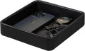 PU Leather Valet Tray Organizer, Small Nightstand Organizer Bedside Desktop Storage for Womens and Men, Perfume Trinket Catchall Vanity Tray for Key Watch Wallet (Black, Square)