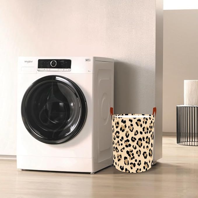 Laundry Baskets 15.7x19.7 Inch Large Classic Leopard Print Design Collapsible Laundry Hamper with Handles Oxford Fabric Clothes Storage Bin Foldable Dirty Clothes for Bedroom Bathroom Dorm