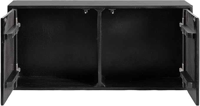 Kate and Laurel Ranier Modern Wooden Two-Door Wall Cabinet, 30 x 10 x 14, Black, Decorative Storage Cabinet with Dimensional Face for Use as Floating Nightstand or Floating TV Shelf