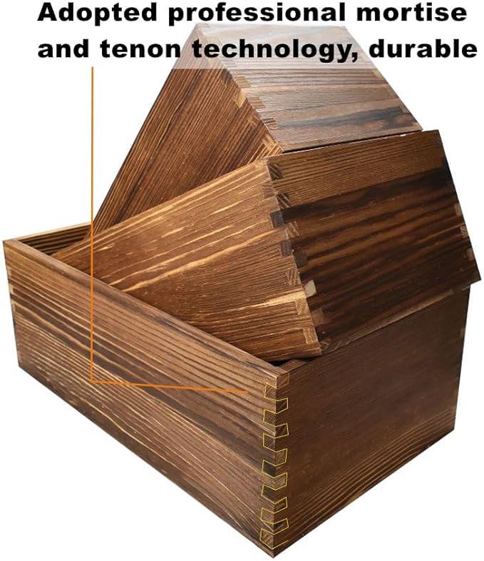Decorative Nesting Wooden Crates Burnt Umber Stained Rustic Crate Boxes Wood Pallet Bin Storage Boxes for Decorative Display Kitchen Storage Arts & Crafts Set of 3