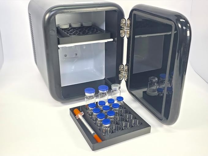 Vial Organizer for Refrigerator Use | Home Vial Organizer Tray for Peptide– 5"x5"x0.75", Lightweight (8g) (Black)