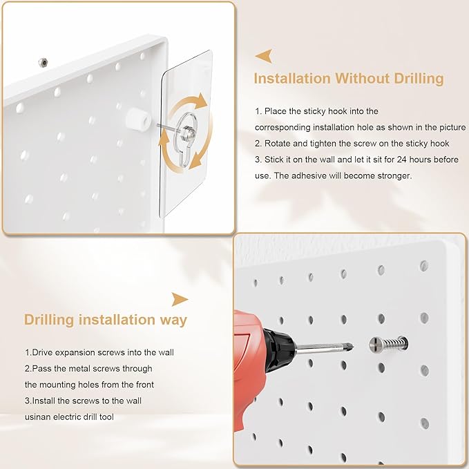 Peg Board,4 Pack Plastic Pegboard, Pegboard Wall Organizer,White Pegboard,ABS Pegboard,No Drilling Required,24x24inch,Suitable for Craft Room Office Garage Kitchen