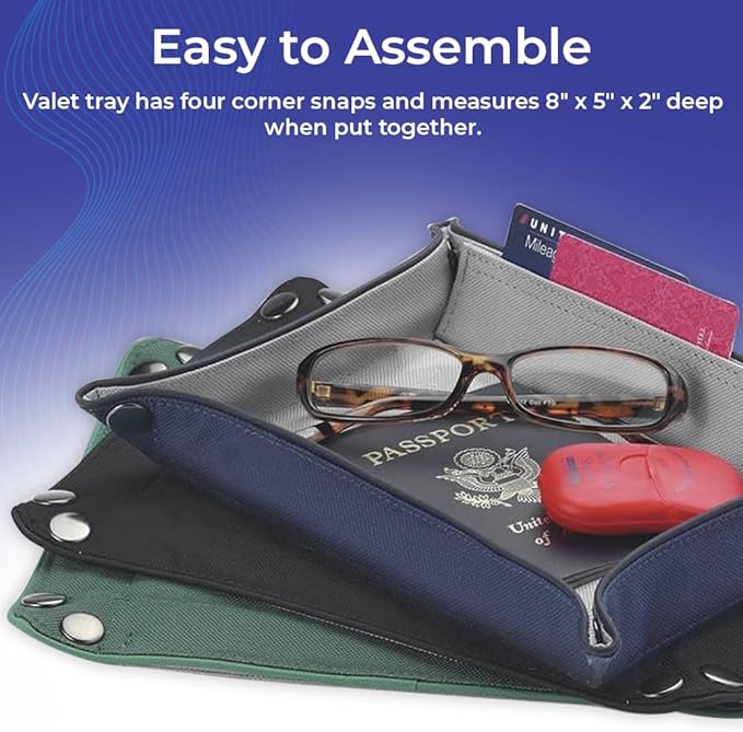 Valet Tray for Men and Women, EDC Catchall Organizer for Jewelry Phone Coins Wallet Keys, Catch All Tray for Bedside Entryway Desk, Dump Station Box, Folds Flat