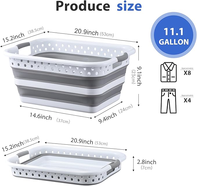 Monozuki Collapsible Plastic Laundry Basket 11.1 gallon(42L) 2pcs Eco-recycled material - Foldable Pop Up Storage Container/Organizer - Space Saving Hamper/Basket BPA Free