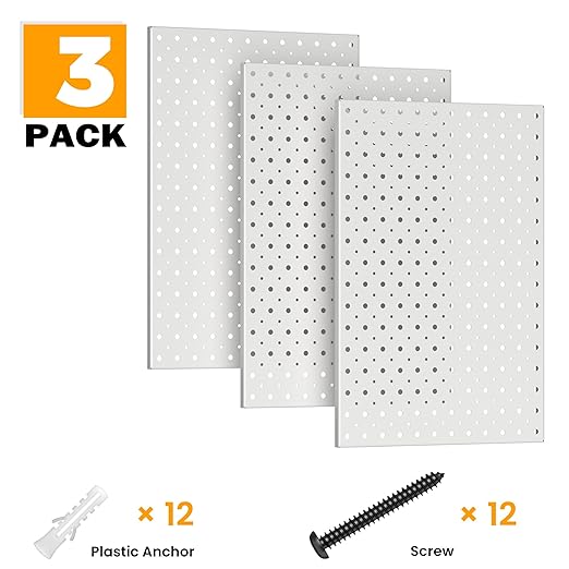 Pegboard Smith Metal Pegboard Panels, 16" x 12" Heavy-Duty Steel Wall Peg Boards for Garage Tool Storage, Pegboard Organizer System (Pack of 3, Gray)