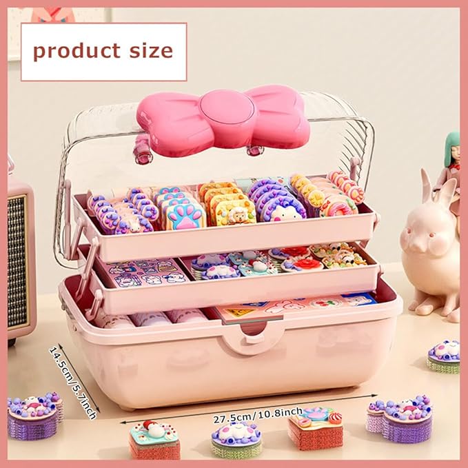Girls Hair Accessories Storage Box Bow Switch Organizer Box Jewelry Box, Plastic Hair Ties Holder Hair Clips Container Headbands Organizer Gift for Baby Girls Multipurpose Organizer and Portable