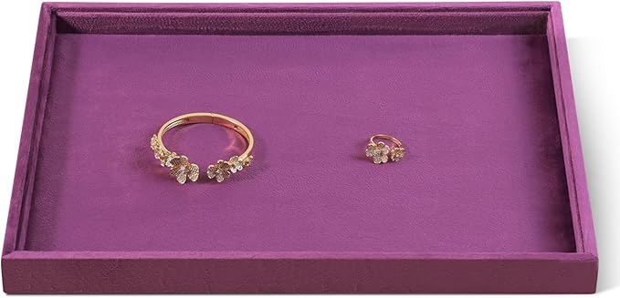 Velvet Stackable Jewelry Display Flat Tray For Ring Earring Necklace Bracelet, Bangle Pendant Storage Blank Plate, Shop Countertop Jewelry Dish Organizer (Purple)