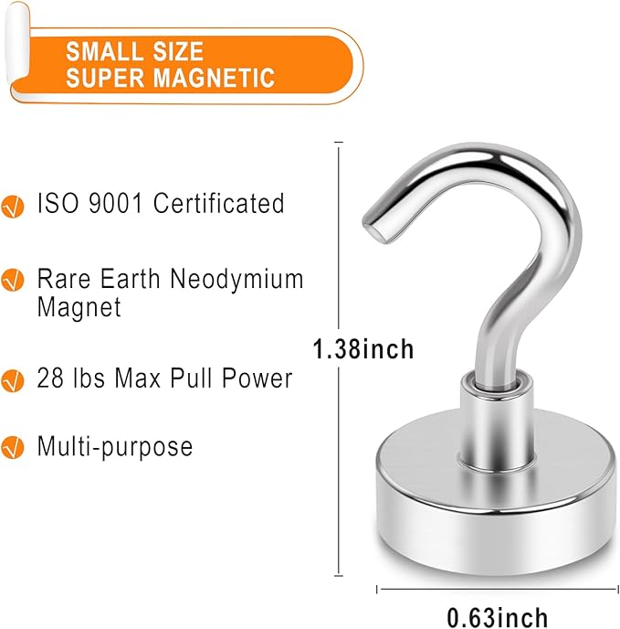 MIKEDE Magnetic Hooks Heavy Duty, 30Lbs Neodymium Magnets with Hooks for Refrigerator, 10Pcs Strong Cruise Hooks for Hanging, Magnetic Hanger for Grill, Toolbox, Storage