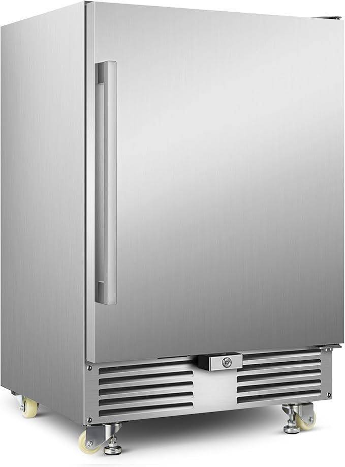 Outdoor Beverage Refrigerator 24 Inch Wide, Stainless Steel Beverage Fridge 180 Cans for Undercounter Built-in or Freestanding, for Home and Patio, Water Proof, Fast Cooling, Low Noise, 37-65 °F