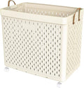 UAK Laundry Basket with Wheels, Collapsible Plastic Laundry Hamper with Handle, Foldable Laundry Basket Organizer for Laundry and Bathroom Ivory, XXXXL (110L)