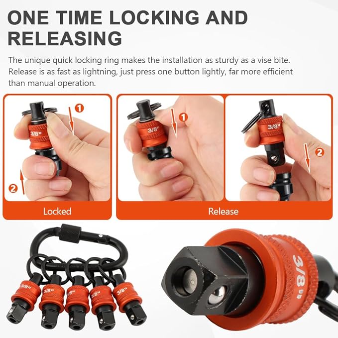 5Pcs Socket Holder Key Chain, 3/8" Drive Socket Organizer Keychain Quick Release Design with Carabiner, Impact Wrench Accessories for Lineman, Electricians, Construction Crews(SIZE:3/8 Inch)
