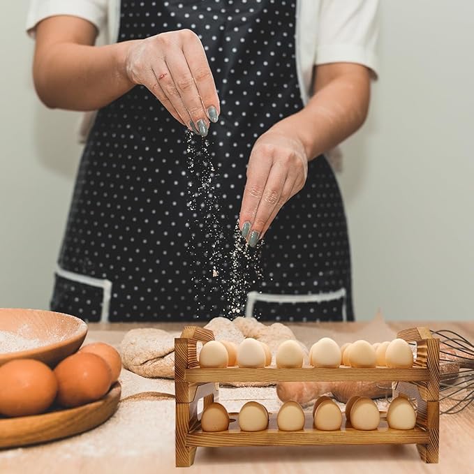 Wooden Egg Holder Countertop, Stackable Egg Storage Trays for 36 Fresh Chicken Deviled Egg Organizer Rustic Kitchen Decoration, Egg Container Rack, set of 2 pieces
