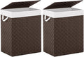 Foldable Laundry Hamper Basket with Lid by Fiona's magic, Handwoven 96L Large Clothes Hamper with Removable Liner Bags, Collapsible Tall Hamper for Bedroom, Bathroom and Dorm Organizer, 2Pack, Brown