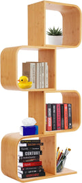 4-Tier S-Shaped Bookcase, Office Bookshelf with 4 Open Cubes, Geometric Bookshelf Rack, Freestanding Display Shelf Storage Organizer for Living Room Study Home Office