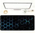 Gaming Mouse Pad – Large Extended Desk Mat35.43 x 15.75 in – Futuristic Black Honeycomb Design with Blue Glow, Non-Slip Base, Waterproof Surface, Keyboard & Mouse Pad for Gaming or Office