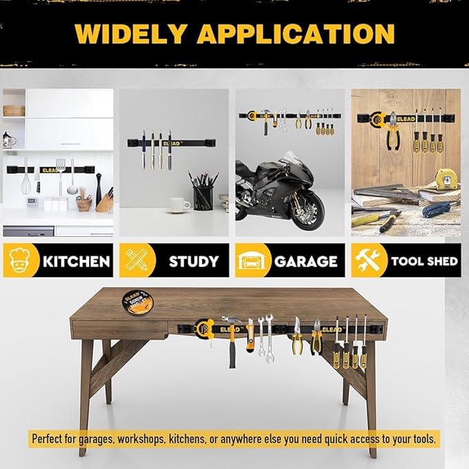ELEAD 6-Piece 12" Magnetic Tool Holder Storage Organizer - Wall Mount Rack Garage Organization Power Magnet Hanger Workbench Board Slatwall Van Organizers Mounted Hanging Strip