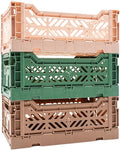 Collapsible Storage Box, Foldable Crate Organizer Bin with Handle, Stackable Crates for Home Organization
