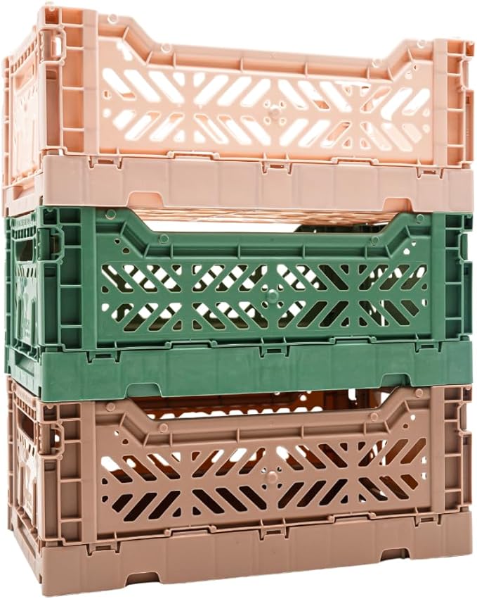 Collapsible Storage Box, Foldable Crate Organizer Bin with Handle, Stackable Crates for Home Organization