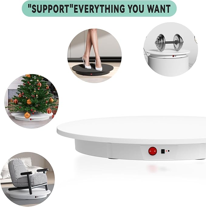 JAYEGT Motorized Rotating Display Stand, 350Lbs Load，360 Degree Electric Rotating Potography Turntable for Products Display，Live Show， Remote Control +5 Colors Backgrounds (White/23.6Inch/Wired)