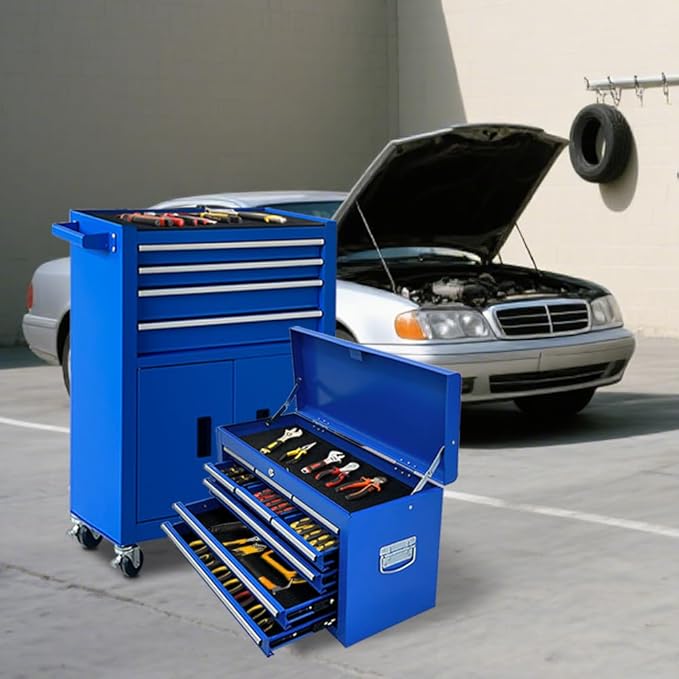 Tool Chest 13-Drawer with Double Door Handle,2 in 1 Detachable Rolling Tool Chests with Wheels and Drawers,Large Tool Box with Lock for Warehouse,Garage (Blue)
