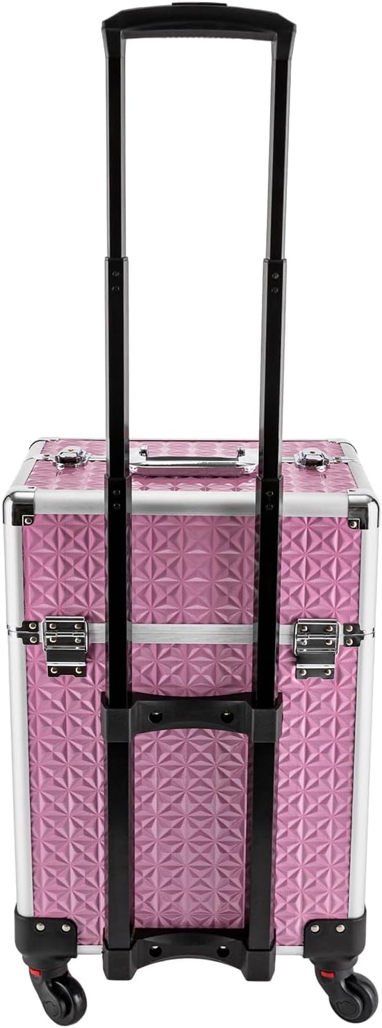 Rolling Makeup Case, Nail Storage Box with Wheels Portable Makeup Trolley for Beauty Studio Hairdressers Nail Technician (Pink)