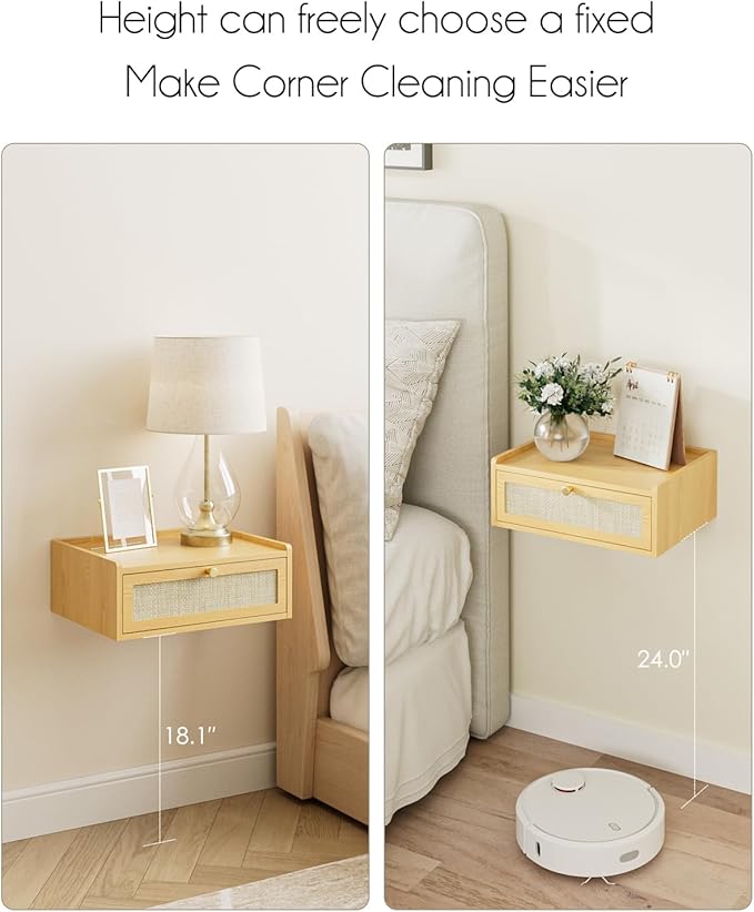 Floating Nightstand,Wall Mounted Night Stand with Drawer,Small Floating Shelves,Floating Wood Bedside Table for Bedroom、Living Room、Bathroom