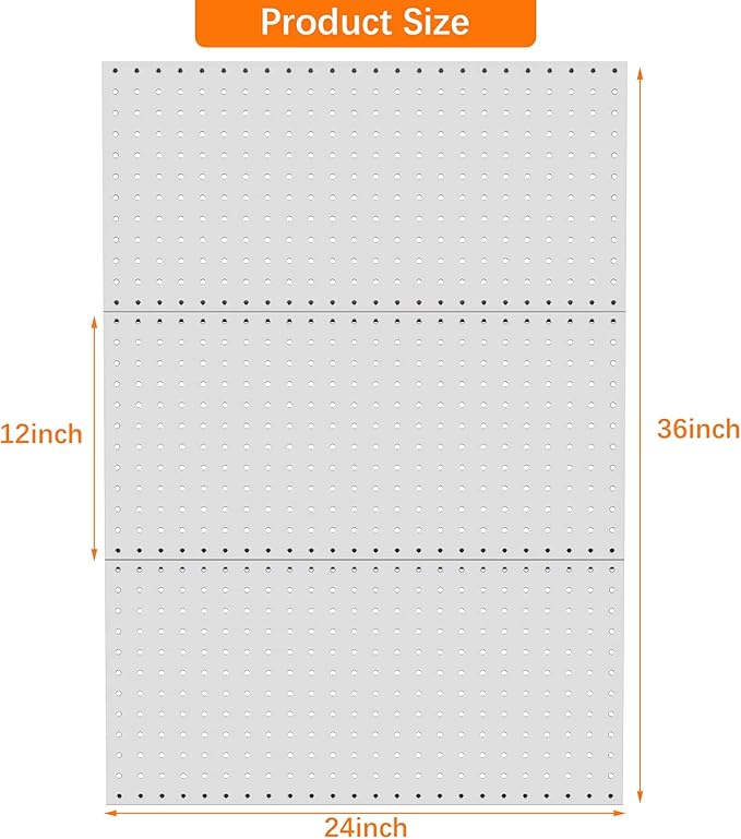 TORACK 3 PCS Metal Pegboard Panels(12x24 inch) for Wall Garage Utility Tools Storage Pegboard for Workbench, Modular Peg Board Tool Organizer Boards(Pack of 3, Grey)