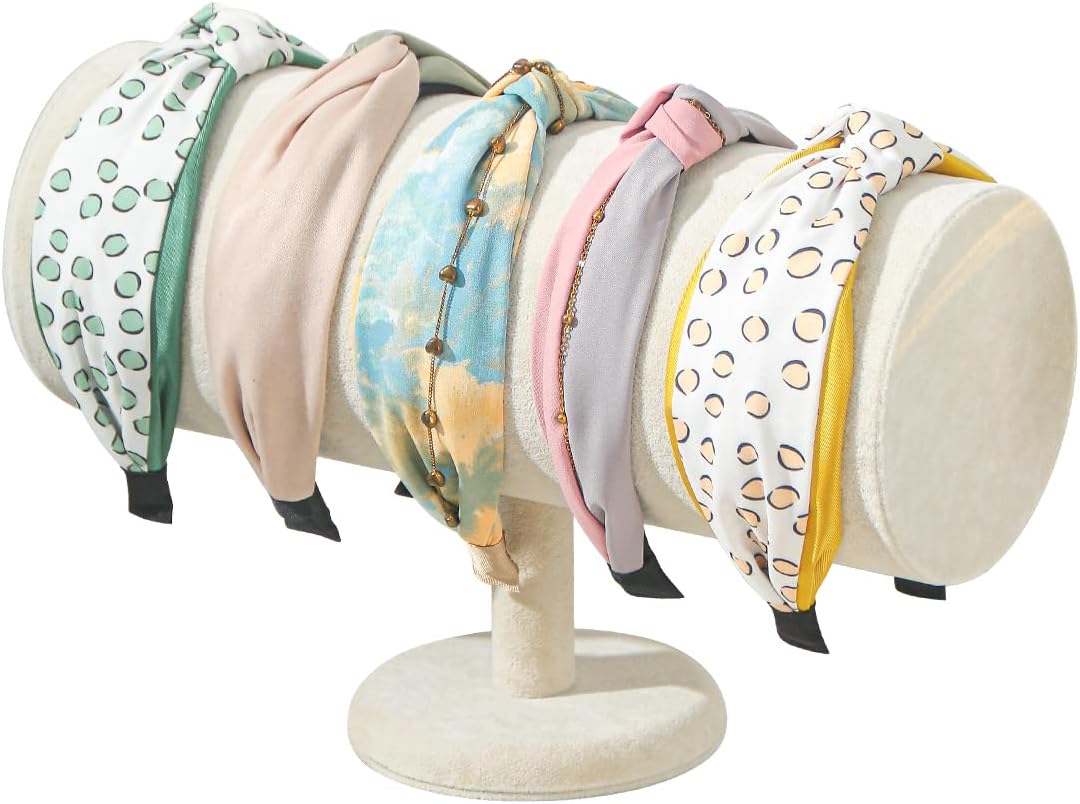 Coward T-Bar Beige Headband Holder Organizer,Hairband Display Stand,Hairband Storage Rack for Girls And Women (detachable beige velvet)