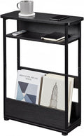 Vintage Narrow Side Table with Storage Shelf, 3 Tier Slim End Table Modern Sofa Table for Narrow and Small Spaces, 24.6 Inch Height Bedside Table Nightstand (Black, Large)