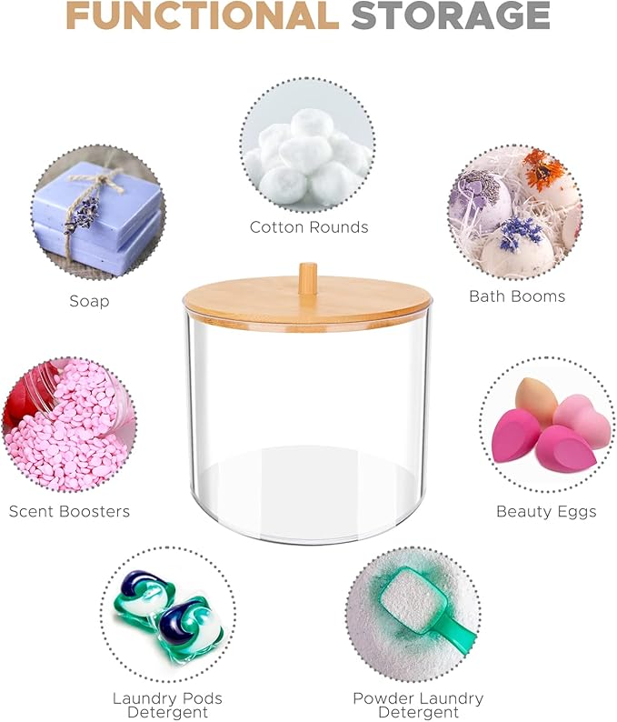 JYPS 1+1 Large-Capacity Laundry Pods Container with Bamboo Lid, Clear Acrylic Powder Detergent Containers for Pods, Scent Boosters & Powder, Laundry Room Organization decor, Storage Jars Set